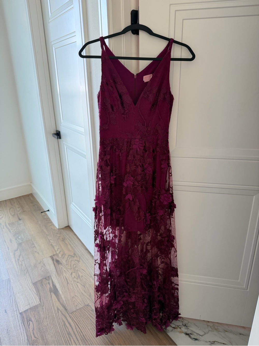 Dress the Population Burgundy Floral Appliqué Maxi Dress - Picture 5 of 11